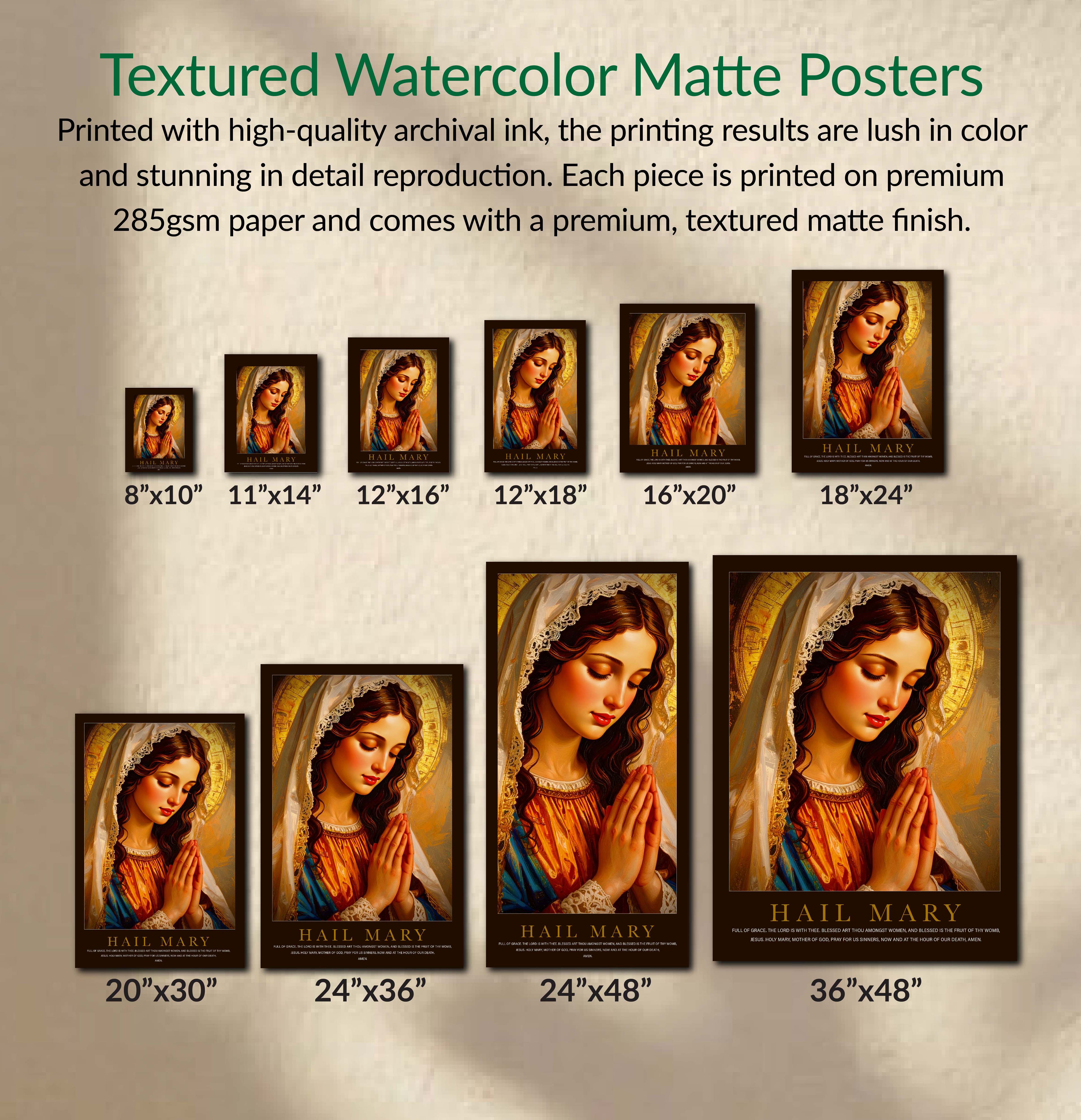 Hail Mary Watercolor Poster, Faith-Based Wall Art, Catholic Art, Spiritual Decor, Home Blessing, Thoughtful Gift for Moments of Reflection