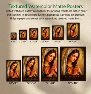Hail Mary Watercolor Poster, Faith-Based Wall Art, Catholic Art, Spiritual Decor, Home Blessing, Thoughtful Gift for Moments of Reflection