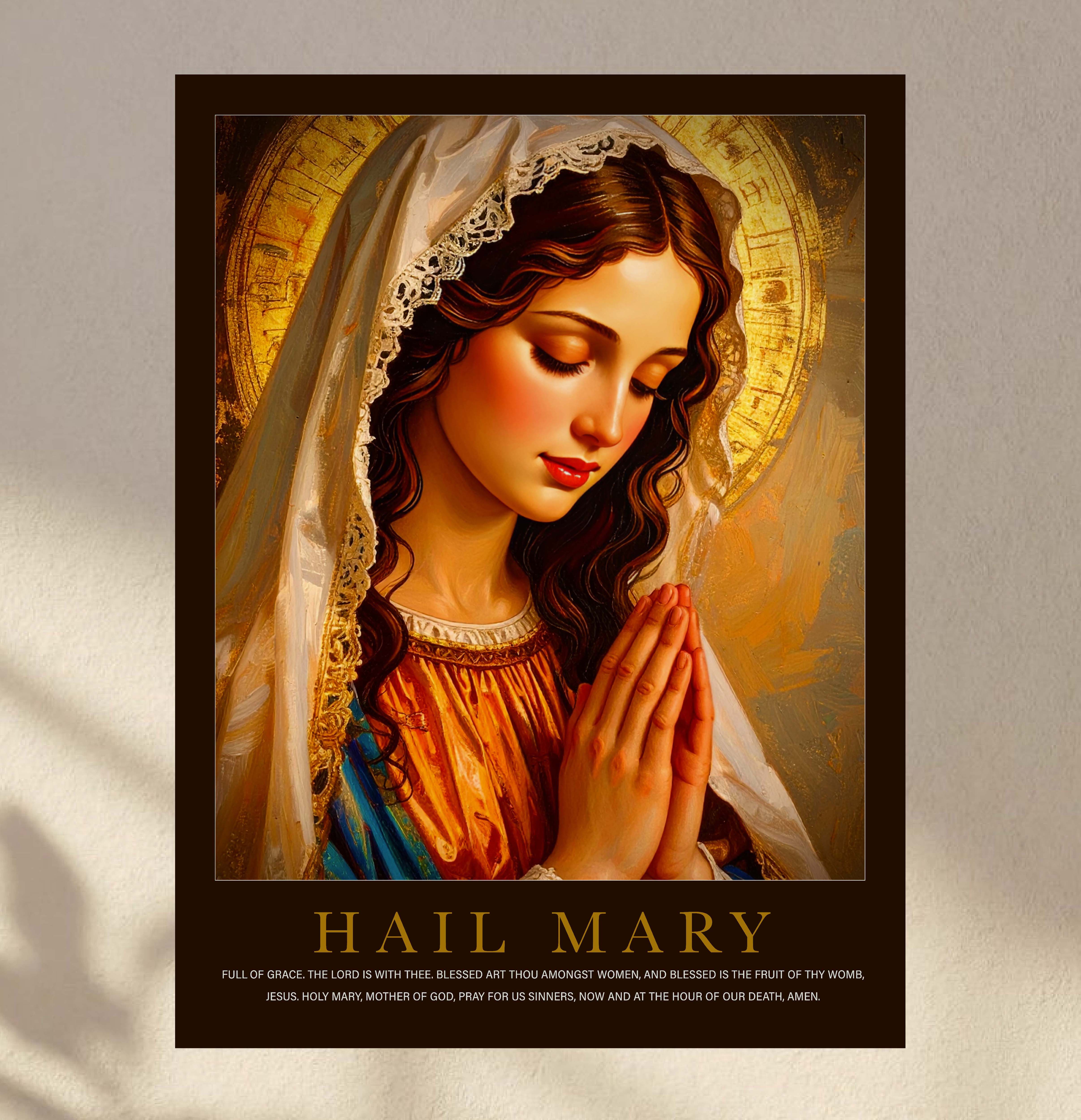 Hail Mary Watercolor Poster, Faith-Based Wall Art, Catholic Art, Spiritual Decor, Home Blessing, Thoughtful Gift for Moments of Reflection