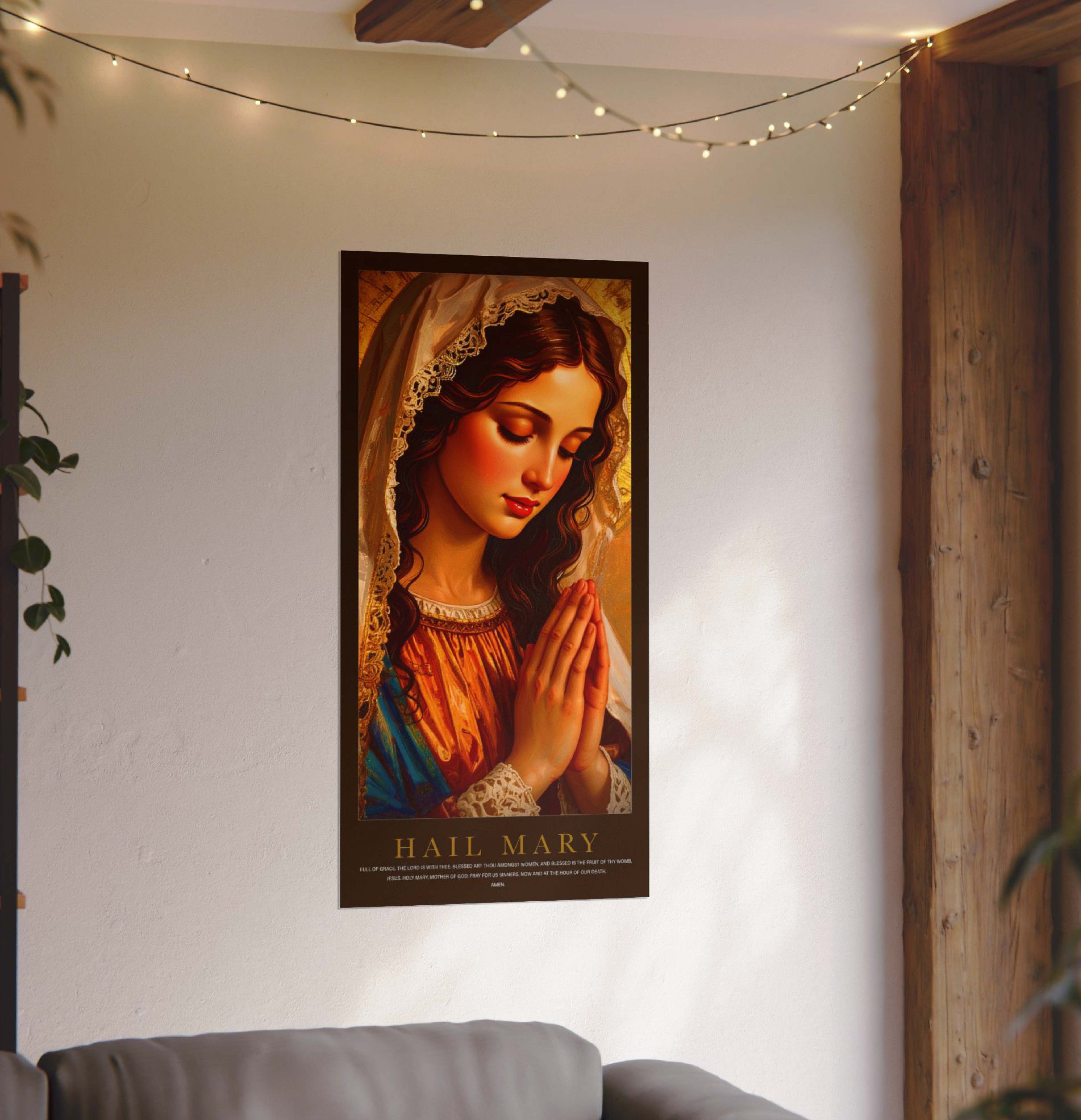 Hail Mary Watercolor Poster, Faith-Based Wall Art, Catholic Art, Spiritual Decor, Home Blessing, Thoughtful Gift for Moments of Reflection