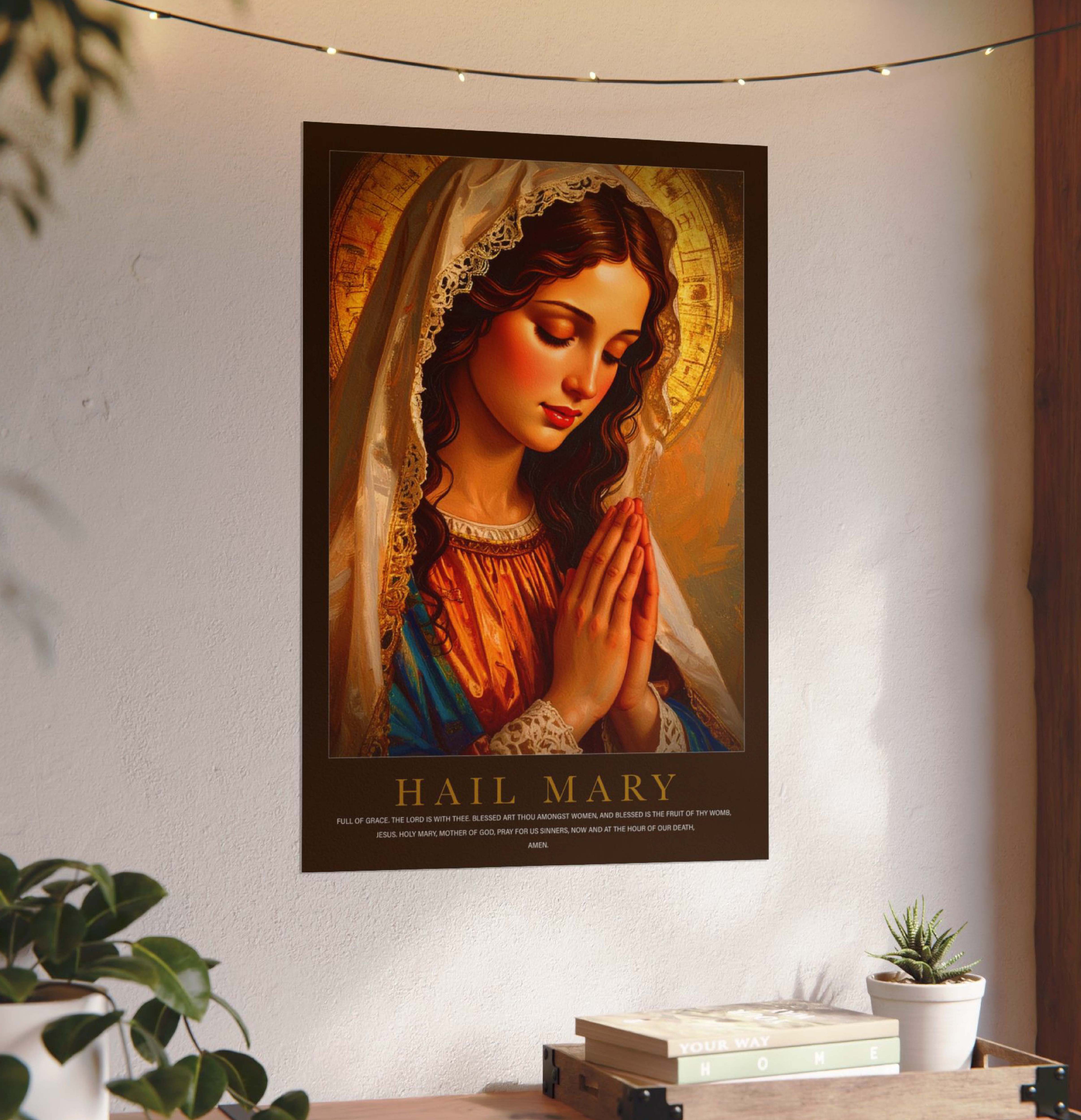 Hail Mary Watercolor Poster, Faith-Based Wall Art, Catholic Art, Spiritual Decor, Home Blessing, Thoughtful Gift for Moments of Reflection